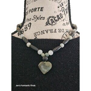 Genuine Jade Heart Beaded Gemstone Necklace 18"‎ Vintage